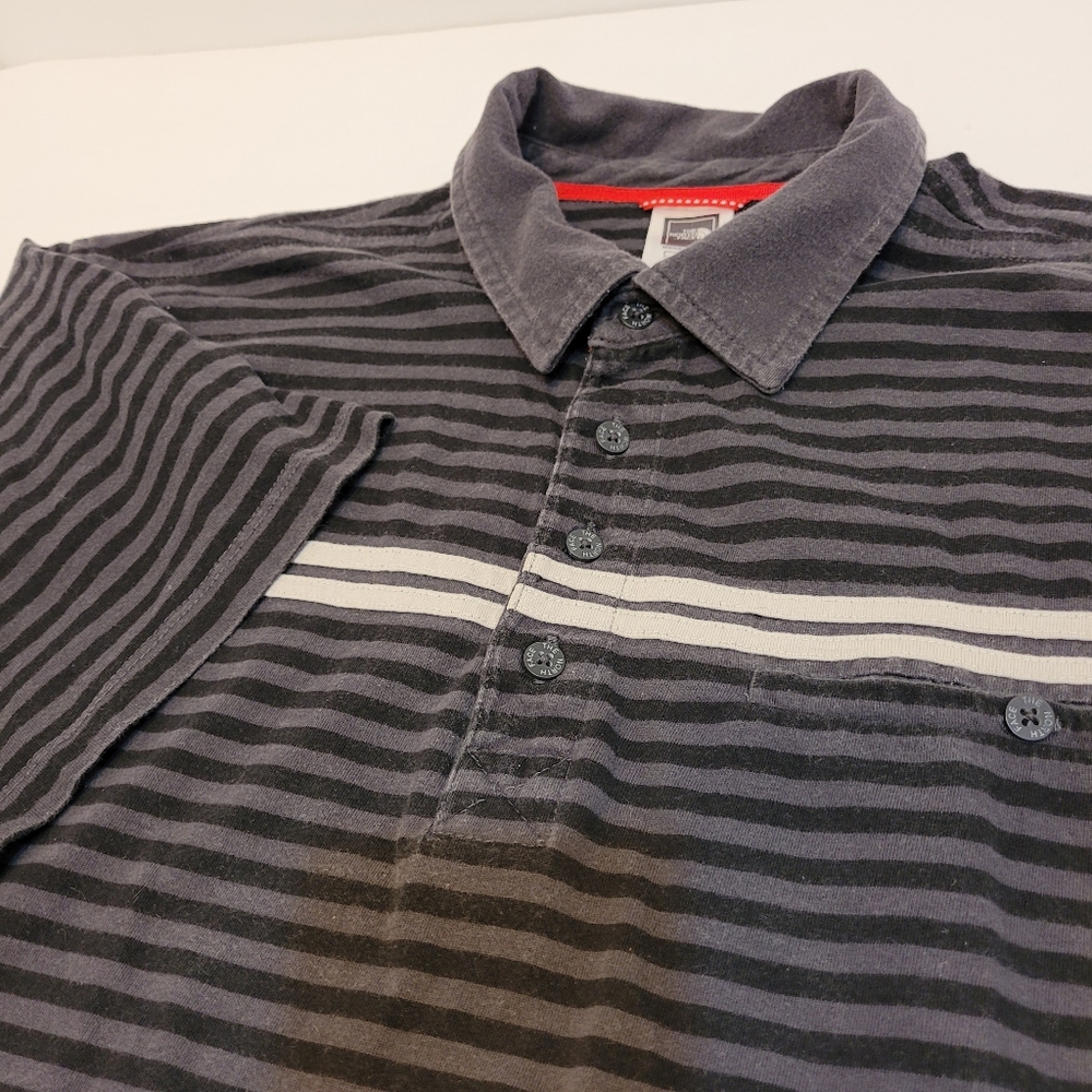 The North Face Polo Shirt Mens XL Black Gray Striped Cotton Short‎ Sleeve ACWA